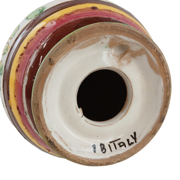 VTG Italian Majolica Sgraffito Hand-Painted Floral Pottery Vase w/ Lid See desc. - Picture 5 of 11